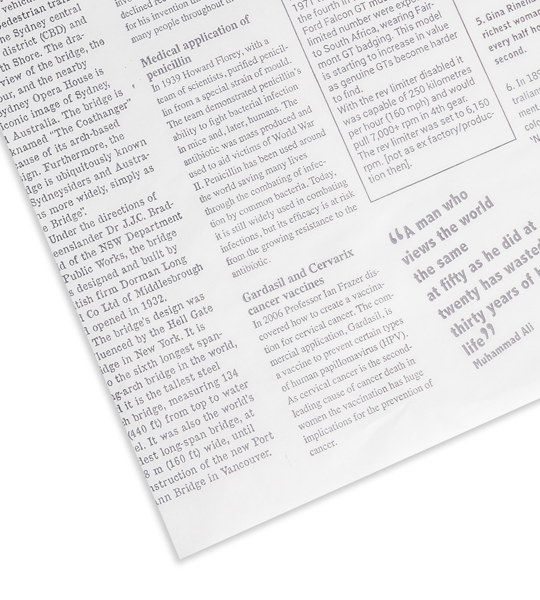 Newsprint Greaseproof Paper Sydney Packaging