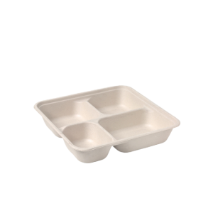 Sugarcane Container 4 Compartment Natural